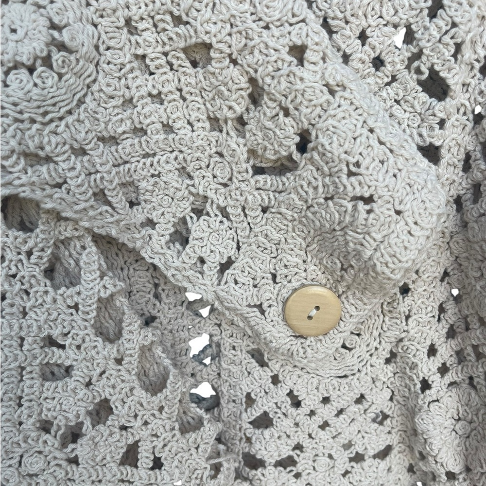 Boho Crochet Button Front Cardigan Cream Open Knit Beachy Oversized Sweater - Picture 4 of 12